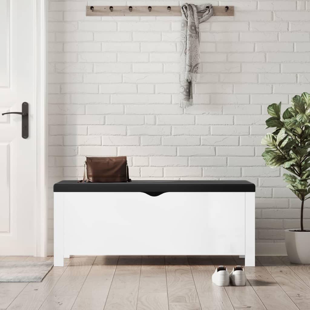 vidaXL Storage Box with Cushion Bench – High Gloss White Organizer – Living Room, Bedroom, Lounge Area